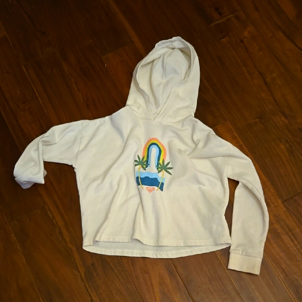 Roxy Kids White Cropped Hoodie with Colorful Design